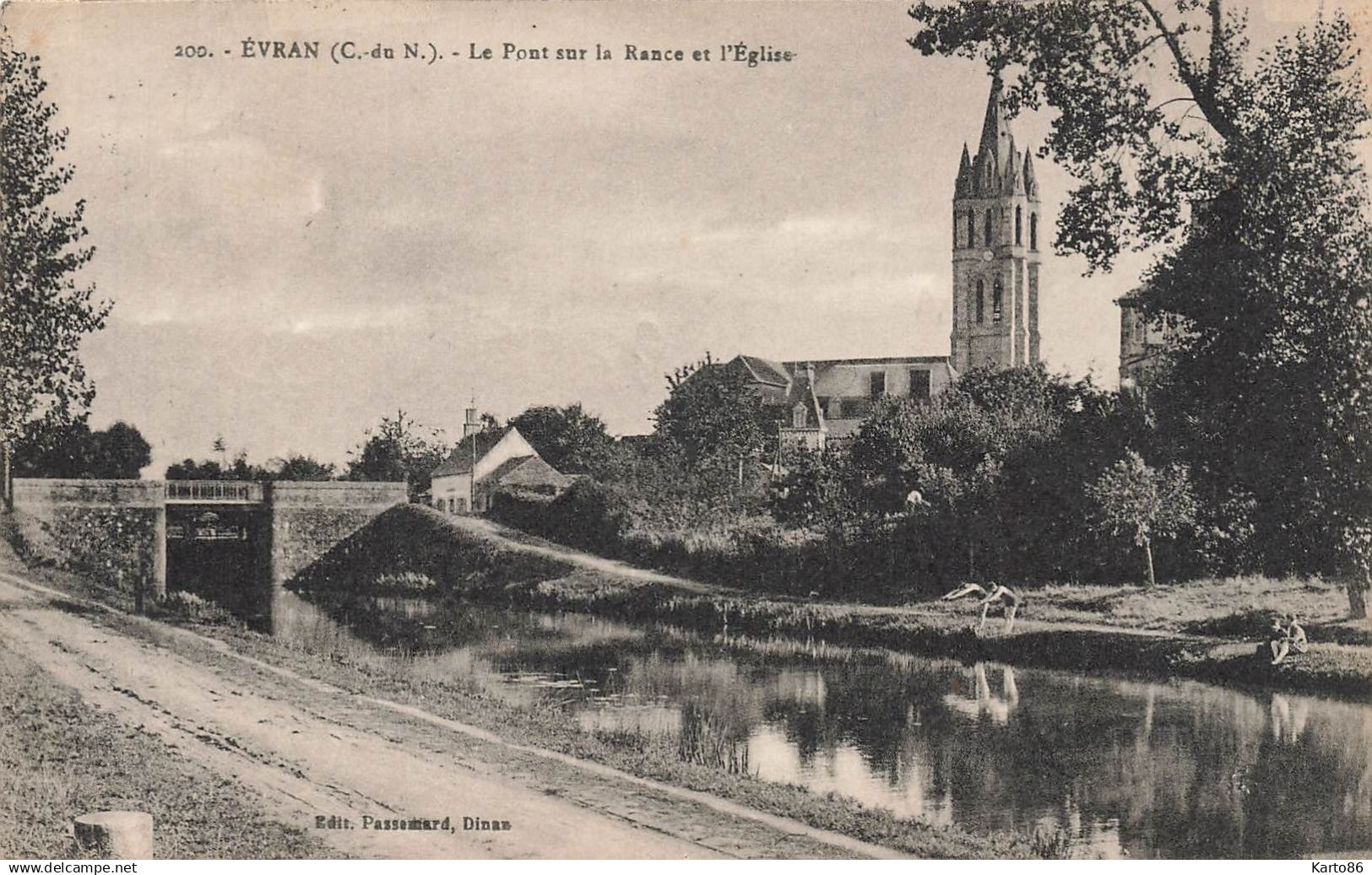 évran * le pont sur la rance et l'église du village * baigneurs plongeon villageois * evran