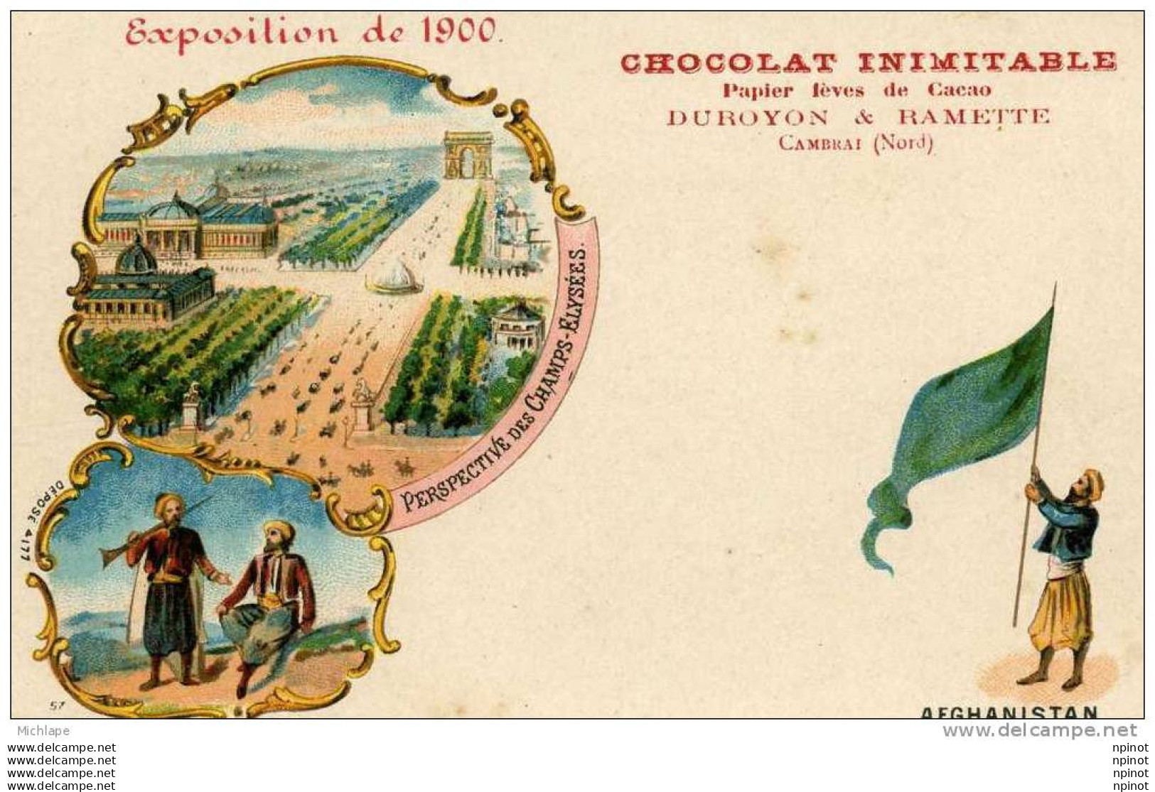 EXPO DE 1900 PUB CHOCOLAT INIMITABLE AFGANISTAN  TB ETAT COULEURS