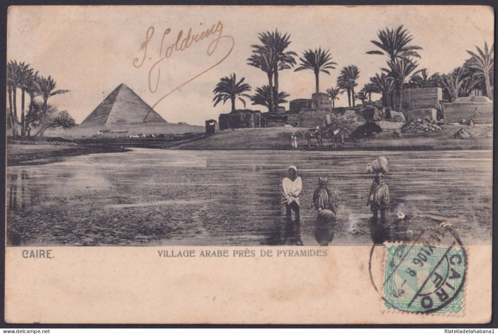 F-EX45322 EGYPT 1906 MAXIM POSTCARD ARCHEOLOGY PYRAMIDS TO BARCELONA.