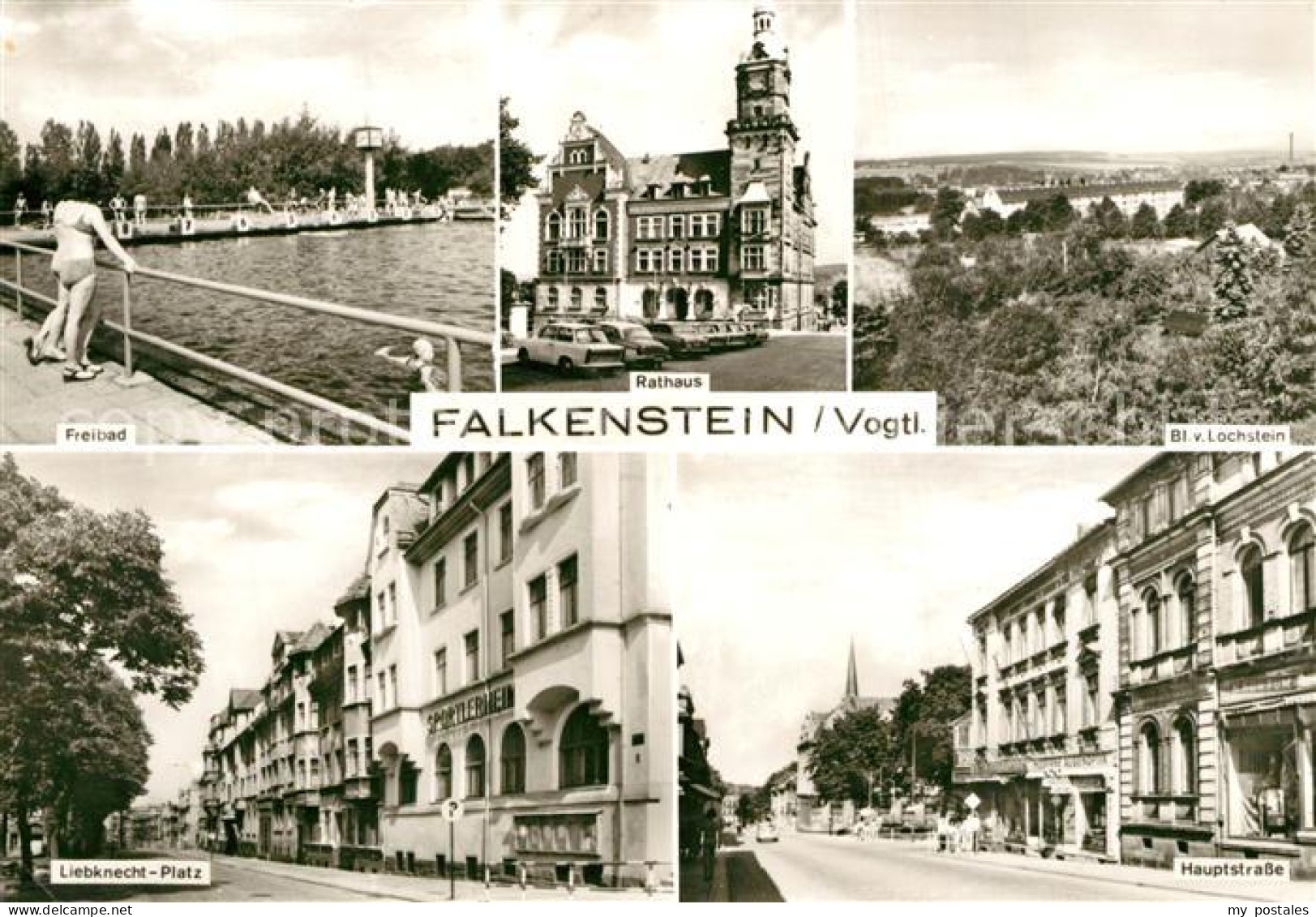 Falkenstein Vogtland Freibad Rathaus Liebknecht Platz Hauptstrasse