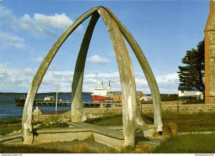 Falkland Islands, PORT STANLEY, Whale Bone Arch, Steamer (1970s) Postcard