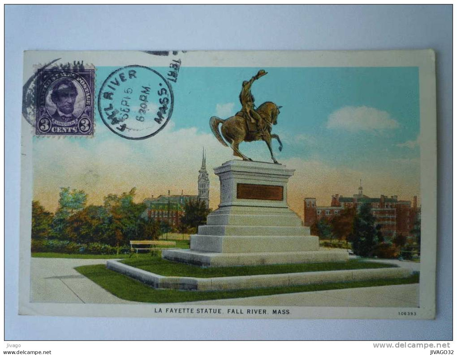 FALL  RIVER  (MASS.)  :  LA FAYETTE  Statue  -  Carte couleur