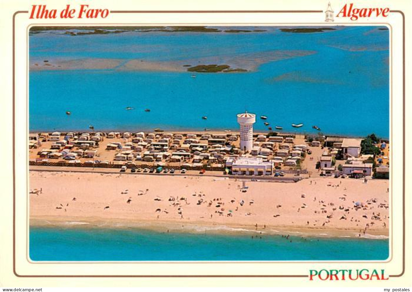 Faro Portugal Ilha-de-Faro Strand Luftbild Campingplatz Lagune Atlantik Boote St