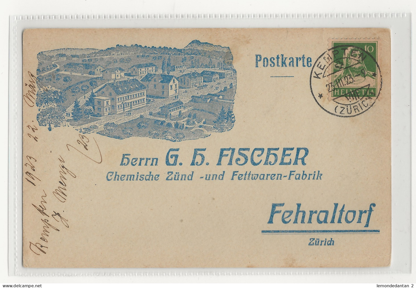 Fehraltorf. Herrn G.H. Fischer. Chemische Zünd -und Fettwaren-Fabrik. *
