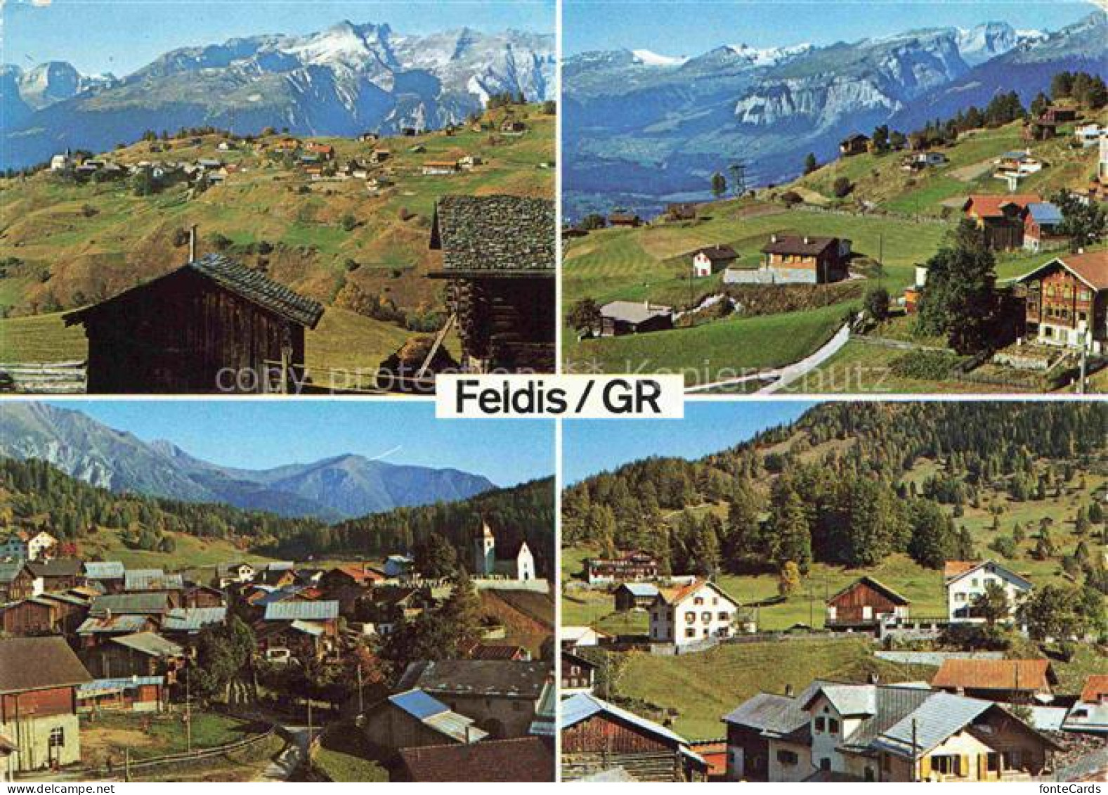 Feldis Veulden Hinterrhein GR Panorama Blick gegen Ringelspitze Flims Dorfpartie