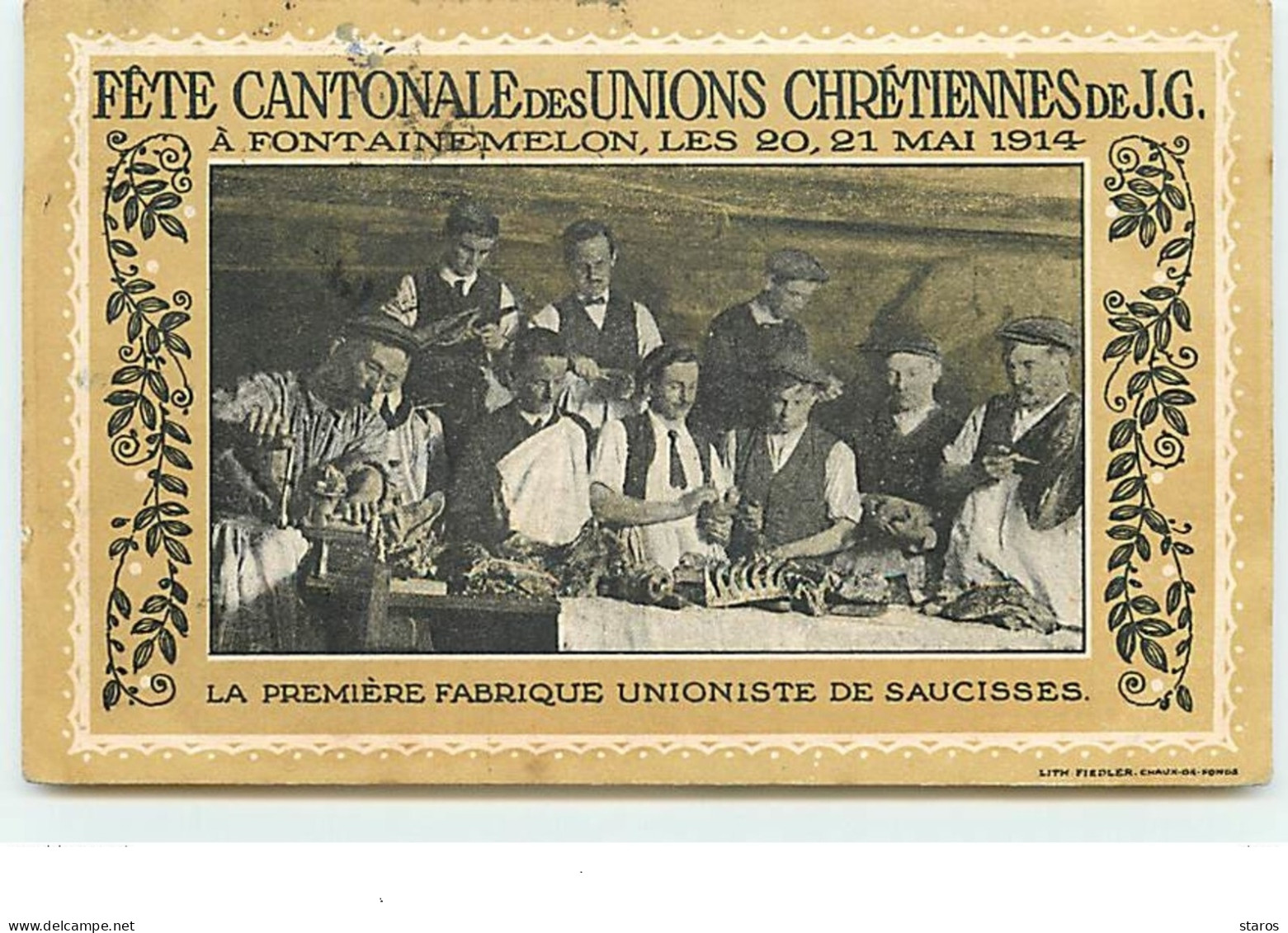 Fête Cantonale des Unions Chrétiennes de J.G. à FONTAINEMELON - La première fabrique unioniste de saucisses