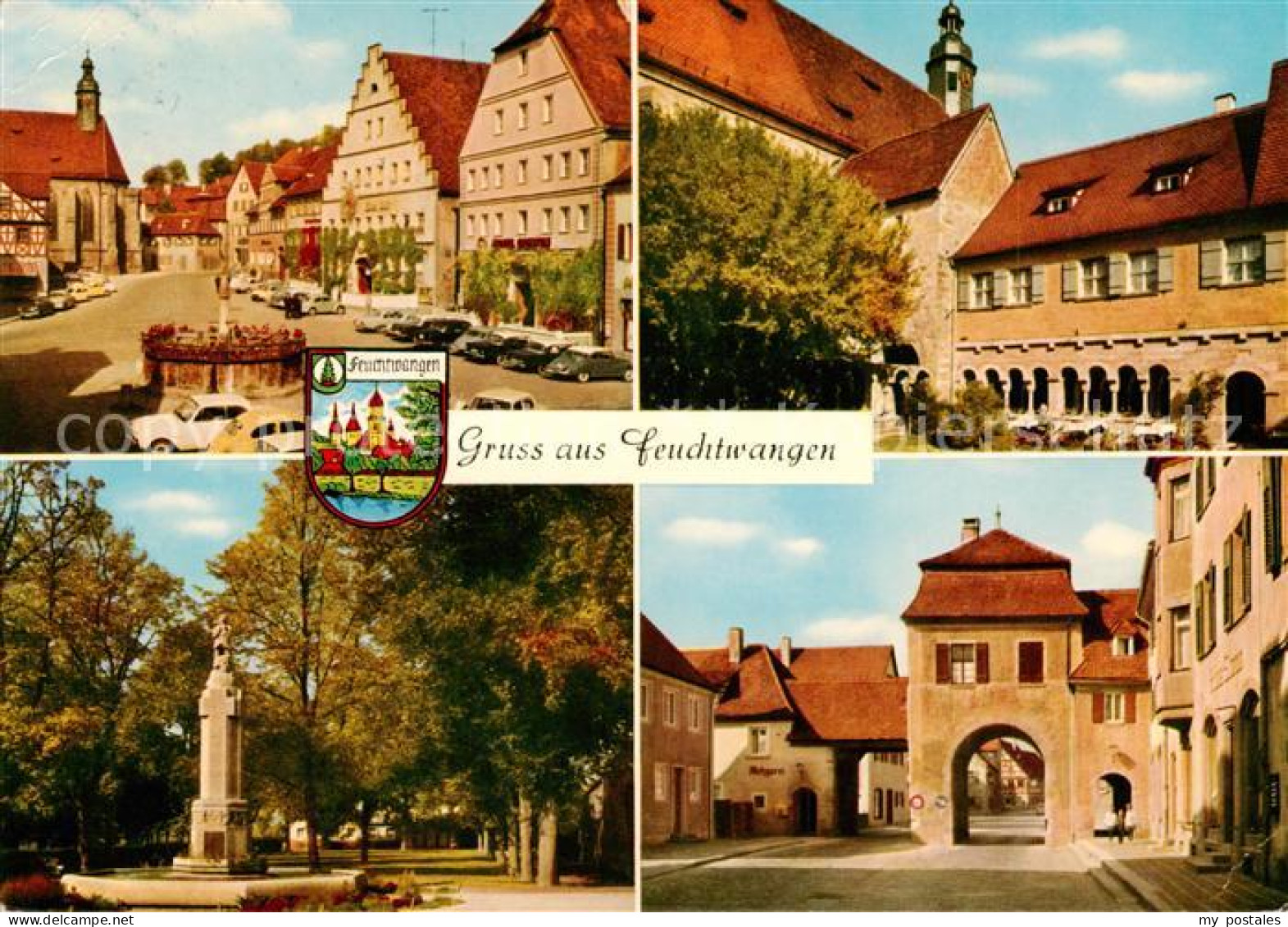 Feuchtwangen Ortspartie Schloss Brunnen Stadttor
