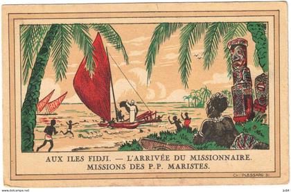 Océanie - Fidji - Aux iles Fidji - L'arrivée du missionnaire - Missions des P.P. Maristes - Carte avec correspondance