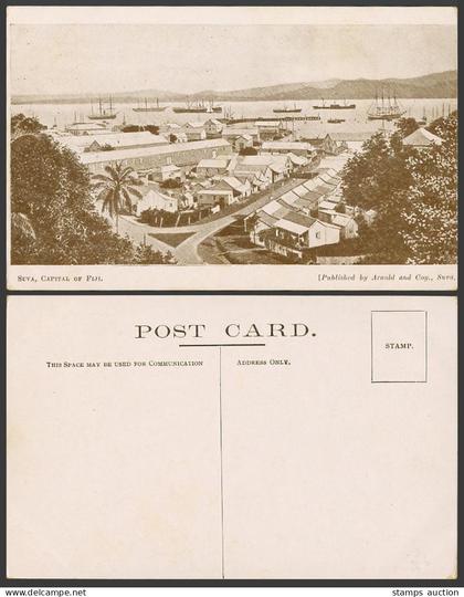 Fijian Old Postcard Suva, Capital of Fiji, Harbour Ships Boats Streets Panorama