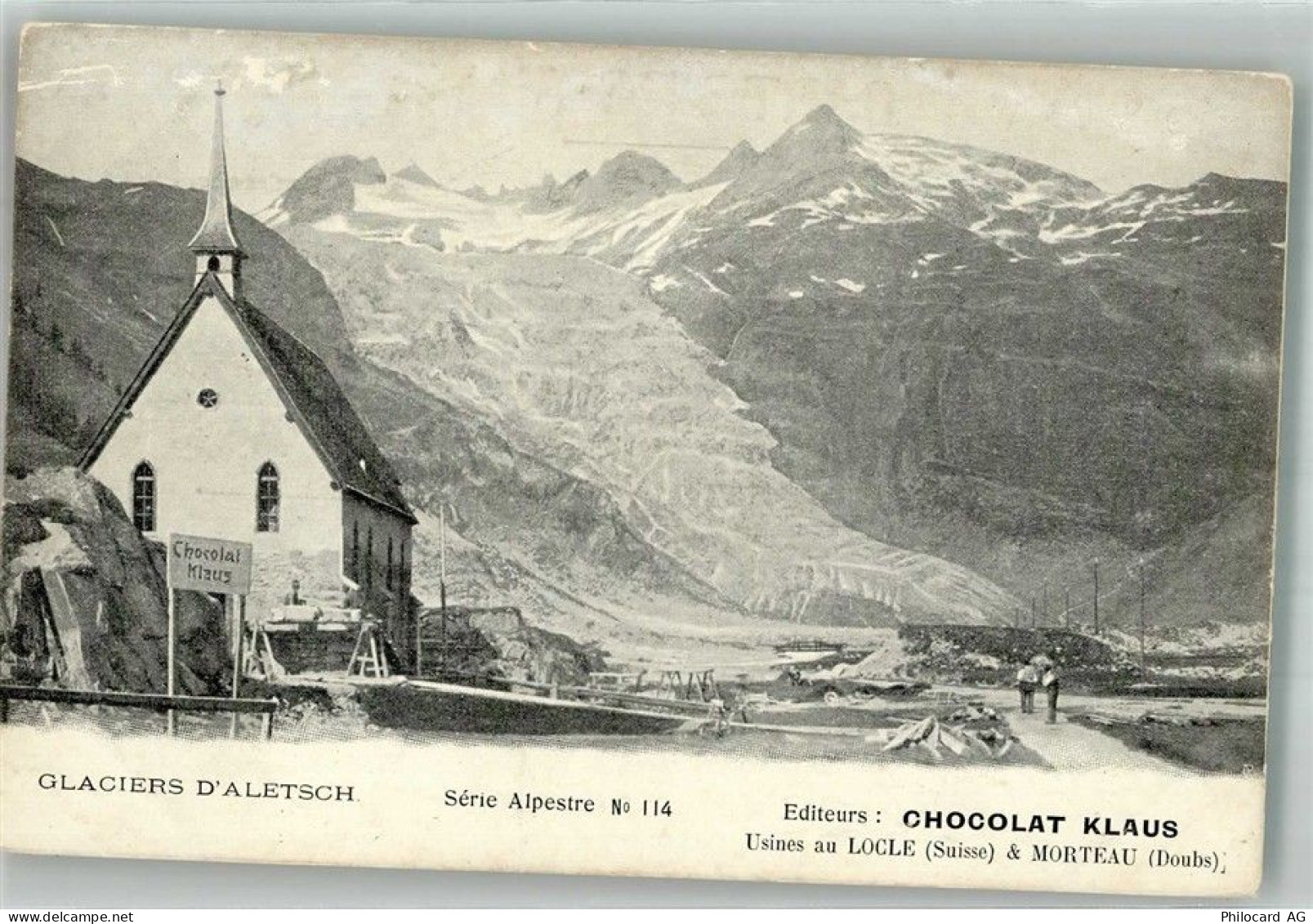 Fieschertal Kapelle vor dem Aletschgletscher Klaus Schokolade Werbe AK... - 38172311