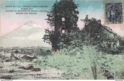 PHILIPPINES - Albay - Ruins of Old Church near Daraga, Mayon Volcano - Postcard