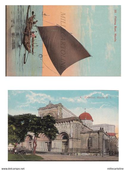 PHILIPPINES - Manila, Cathedral, Fishing Boat, 2 Denniston's Postcards