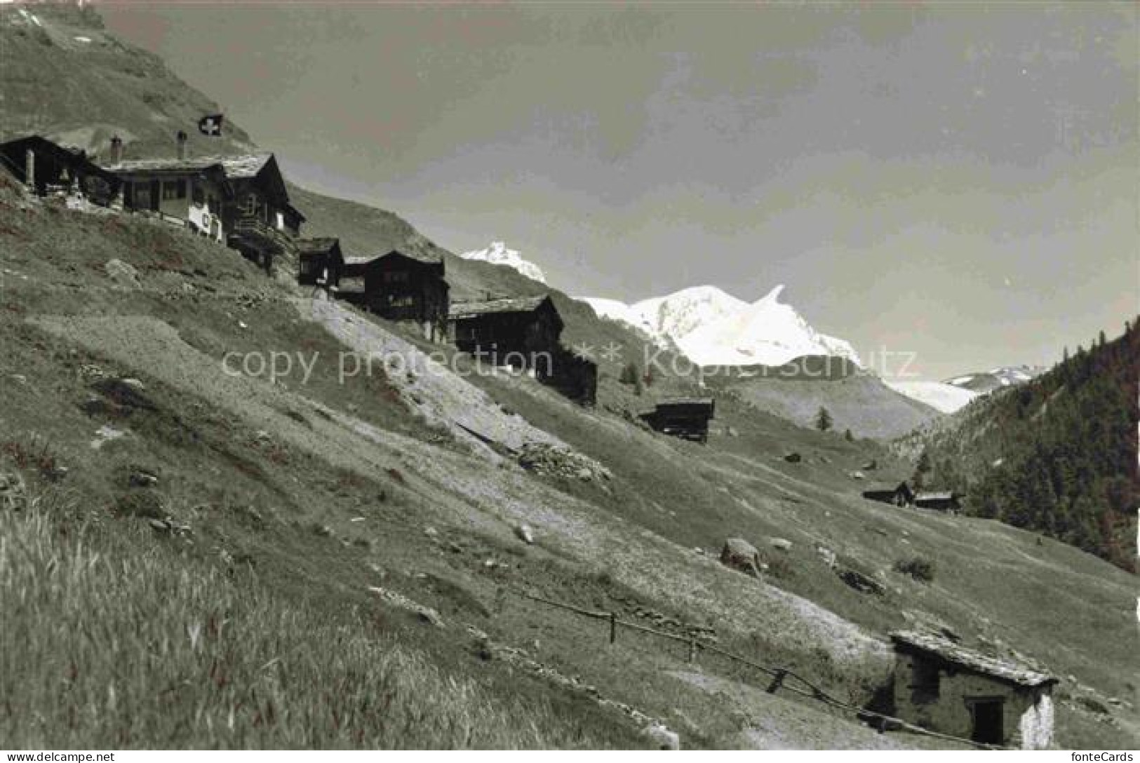 Findelen Findeln Zermatt Valais VS Bergrestaurant Blick gegen Rimpfischhorn Stra