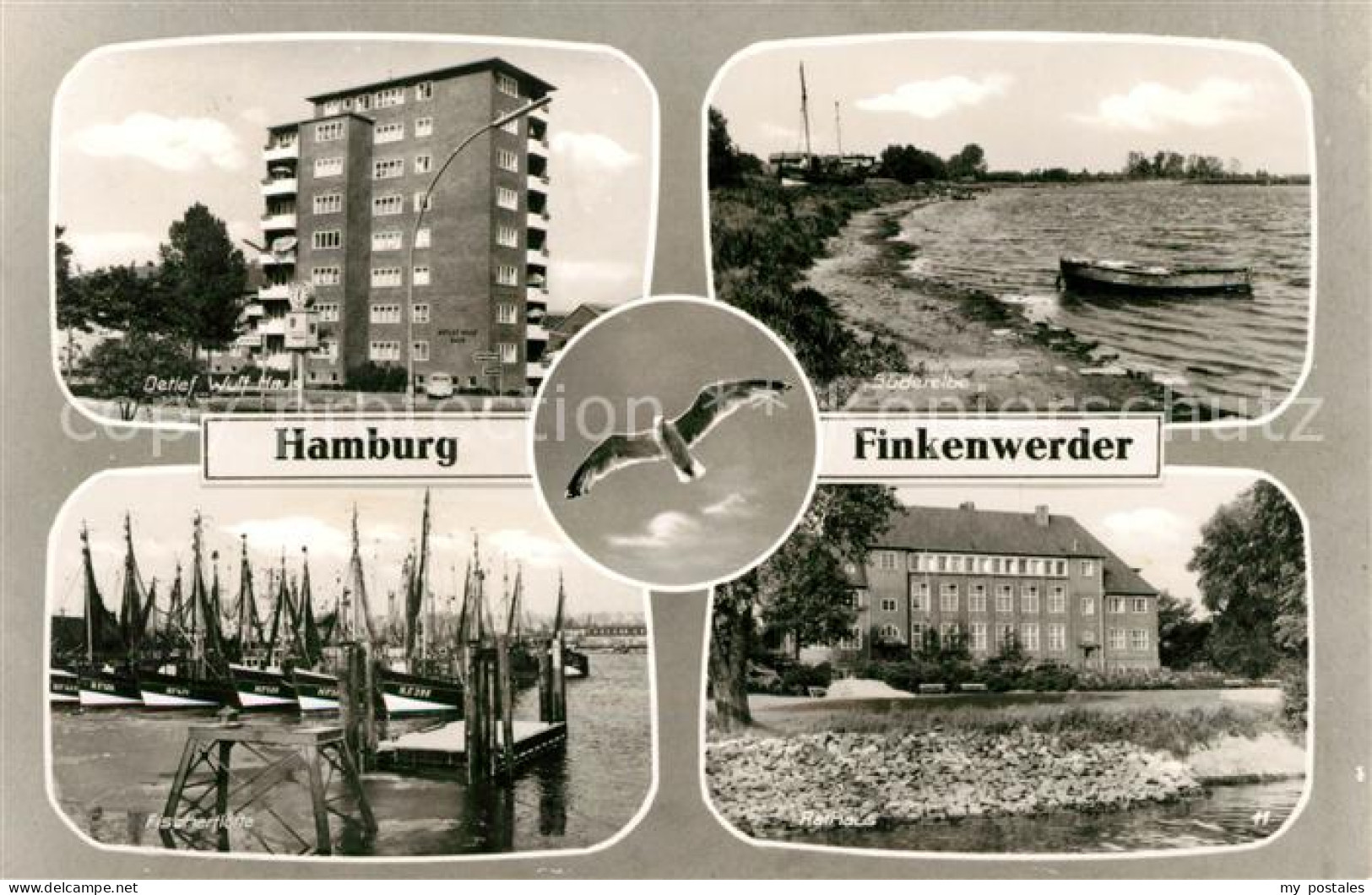 Finkenwerder Detlef Wulf Haus Hochhaus Suederelbe Fischerflotte Rathaus Moewe