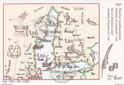 SA22n Finland 1985 Stamp exhibition FINLANDIA 86 - Map mint minisheet
