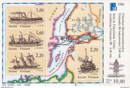 SA22n Finland 1986 Stamp exhibition FINLANDIA 86 - Ships minisheet