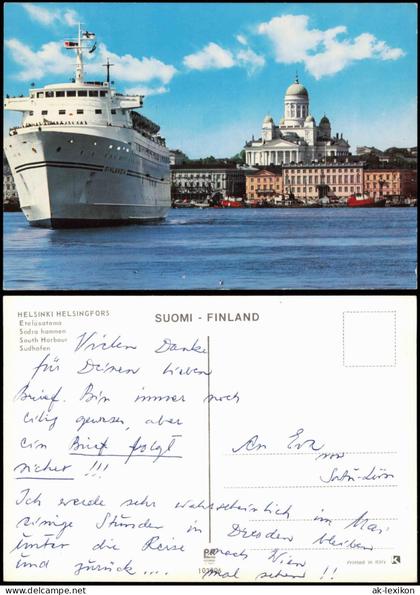 Helsinki Helsingfors Südhafen Etelä-satamasta mit Schiff FINLANDIA 1980