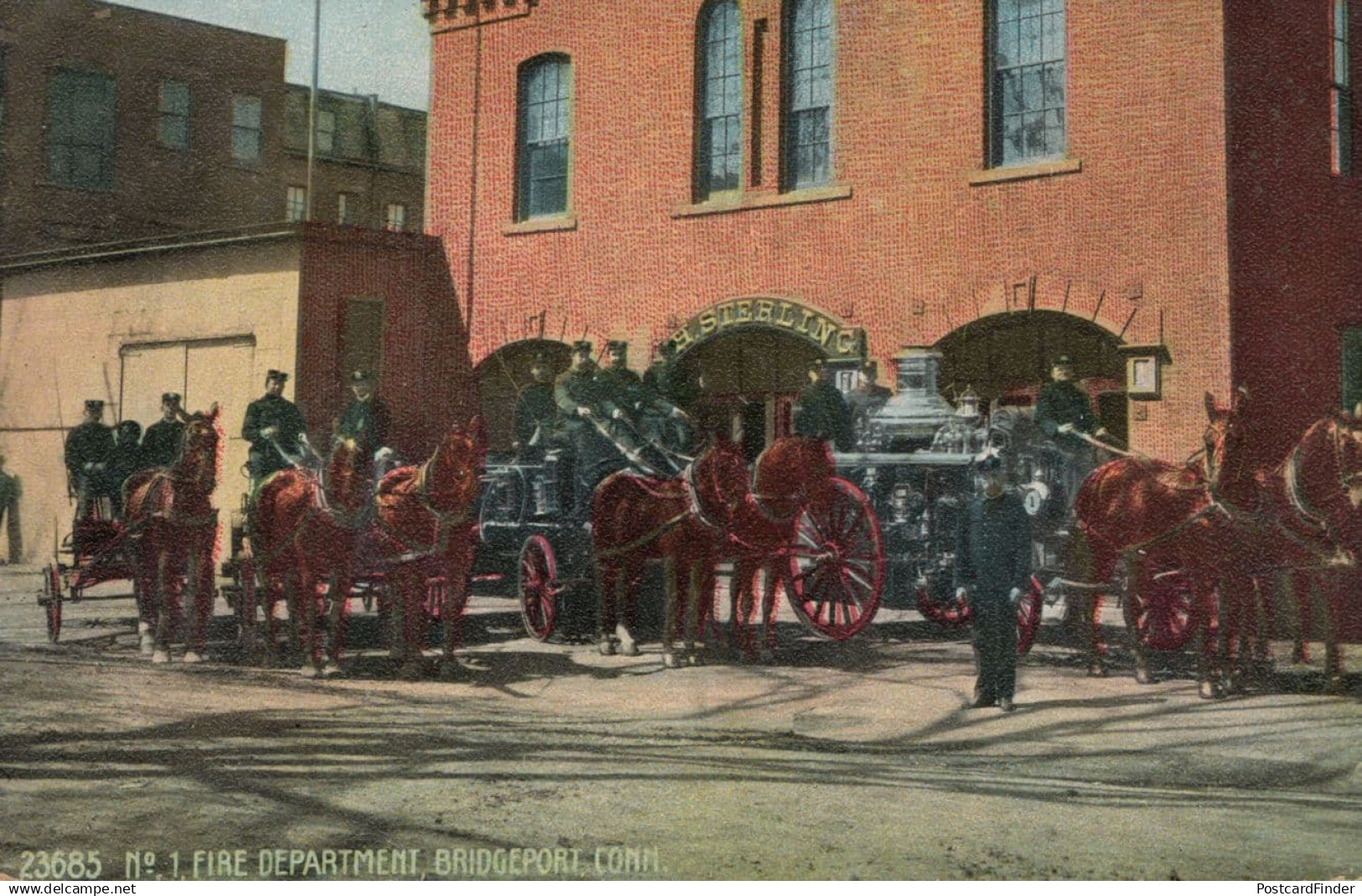Fire Horse Engine Depot Bridgeport Firemen USA Old Postcard