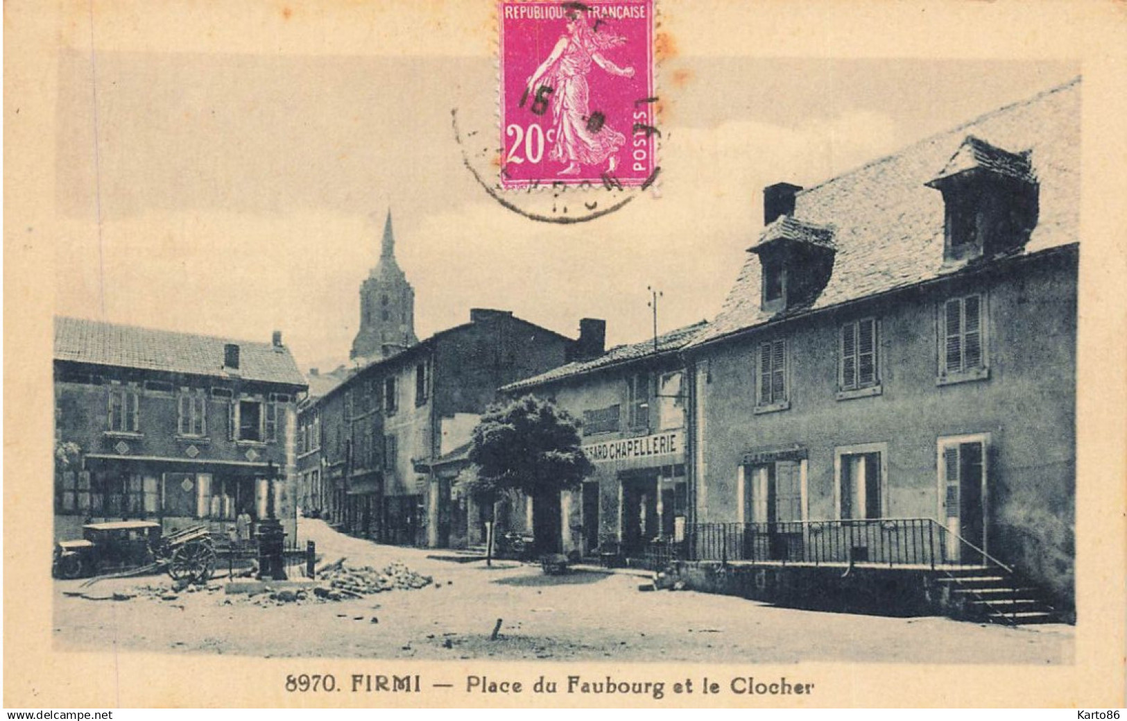 firmi , aveyron * place du faubourg et le clocher de l'église du village * ...ESARD Chapellerie * commerce chapeaux
