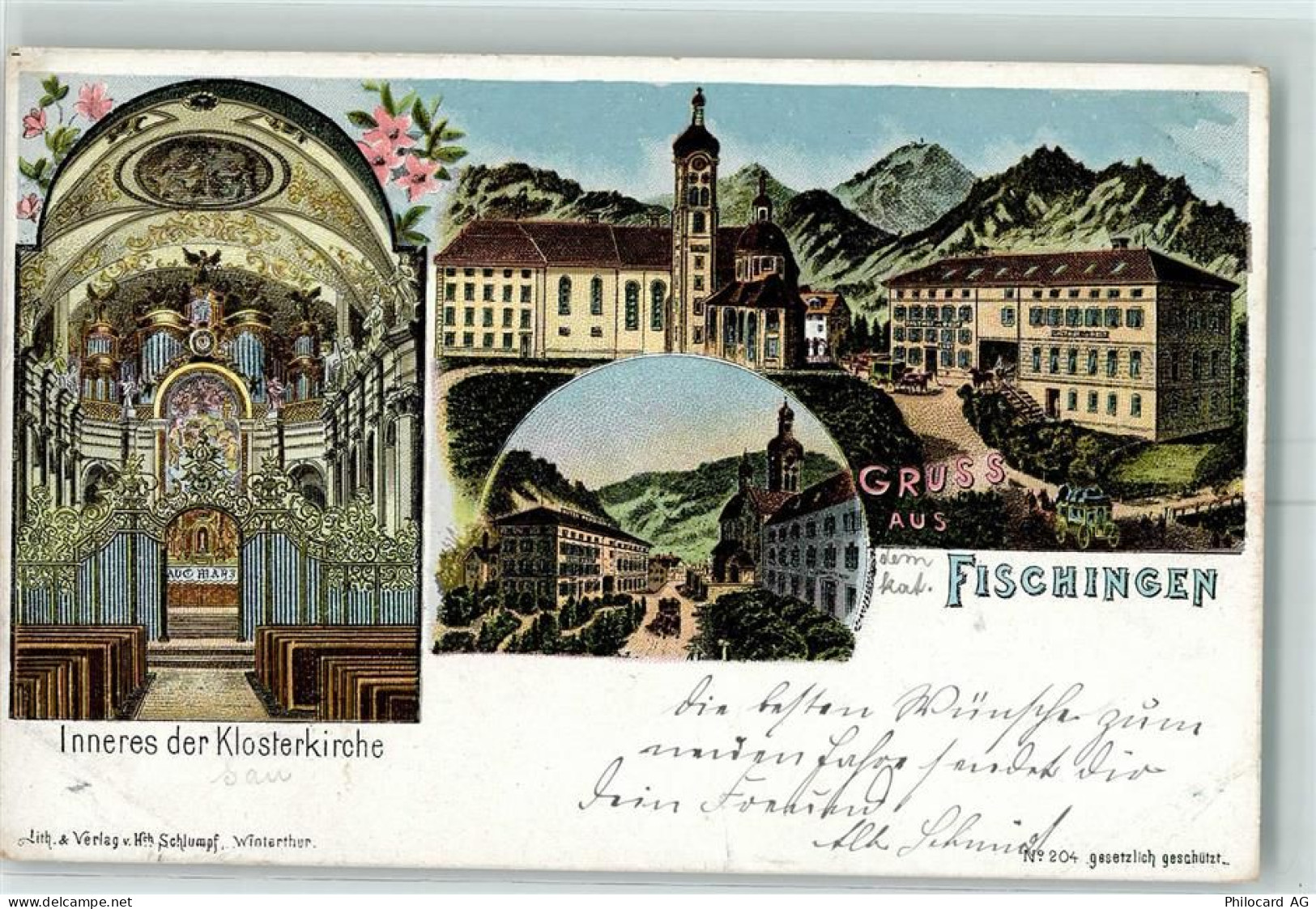Fischingen Klosterkirche Künzli 1899 Lithographie - 13601364