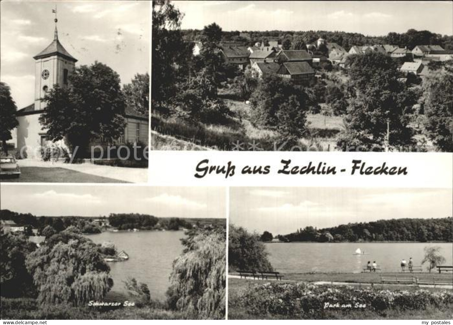 Flecken Zechlin Teilansicht Kirche Park Schwarzer See