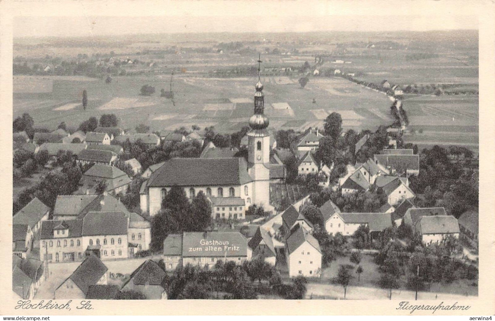 Fliegeraufnahme von Hochkirch mit Gasthaus zum alten Fritz Sachsen AK 1931