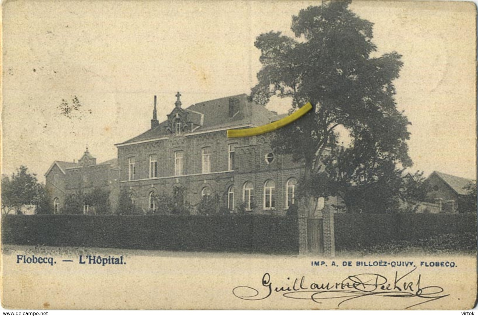 Flobecq : L' Hopital  ( ecrit 1902 avec timbre )  avec reclame Chocolat Jos Bieswal et Cie