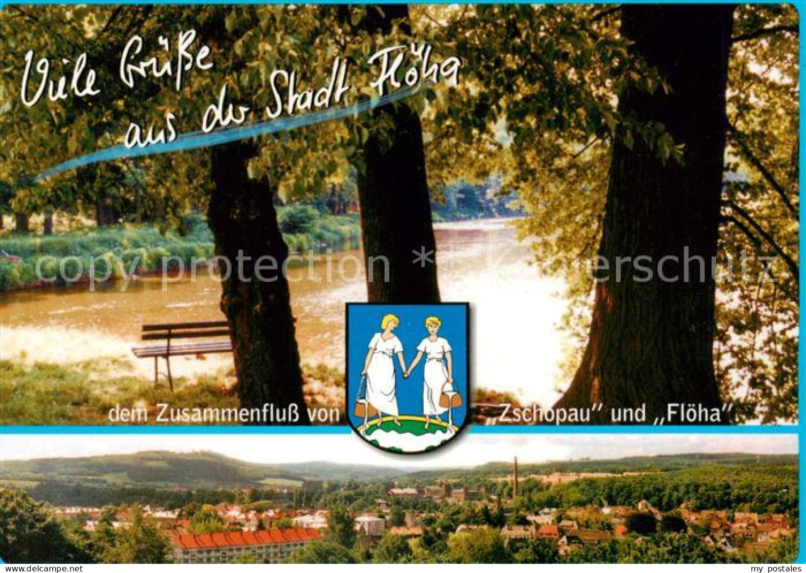 Floeha Zusammenfluss von Zschopau und Floeha Stadtpanorama Wappen