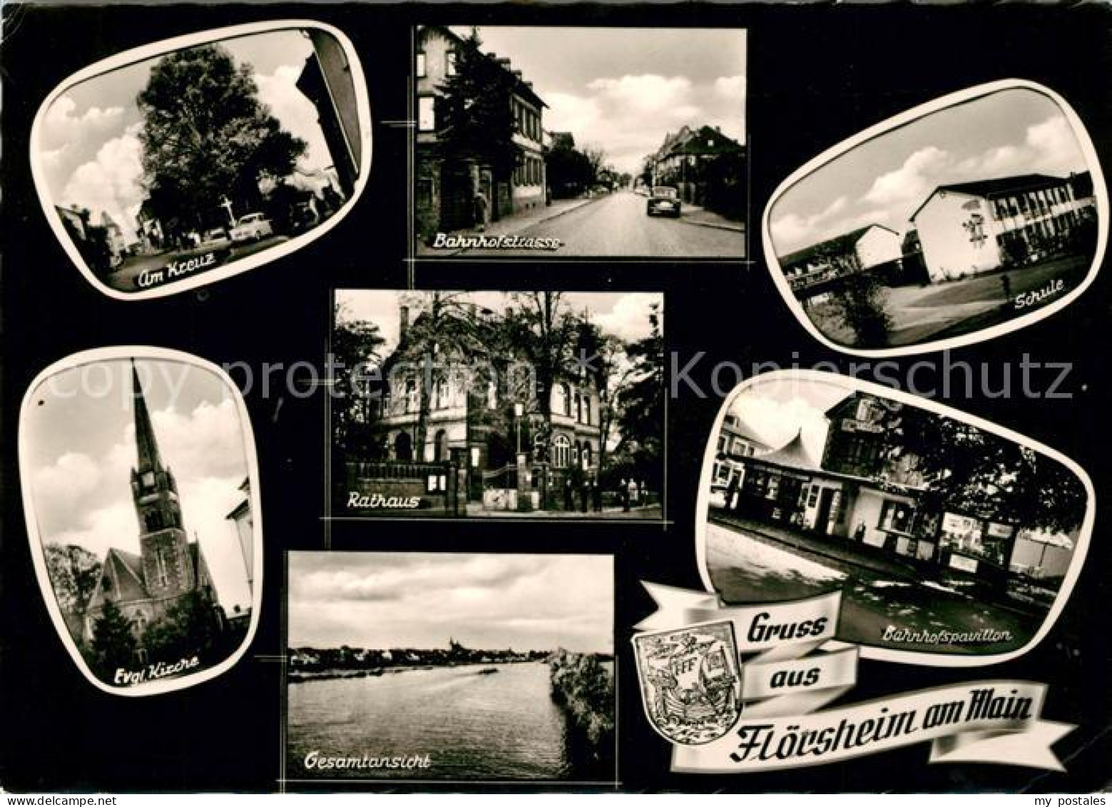 Floersheim Main Kreuz Bahnhofstrasse Kirche Rathaus Schule Bahnhofspavillon