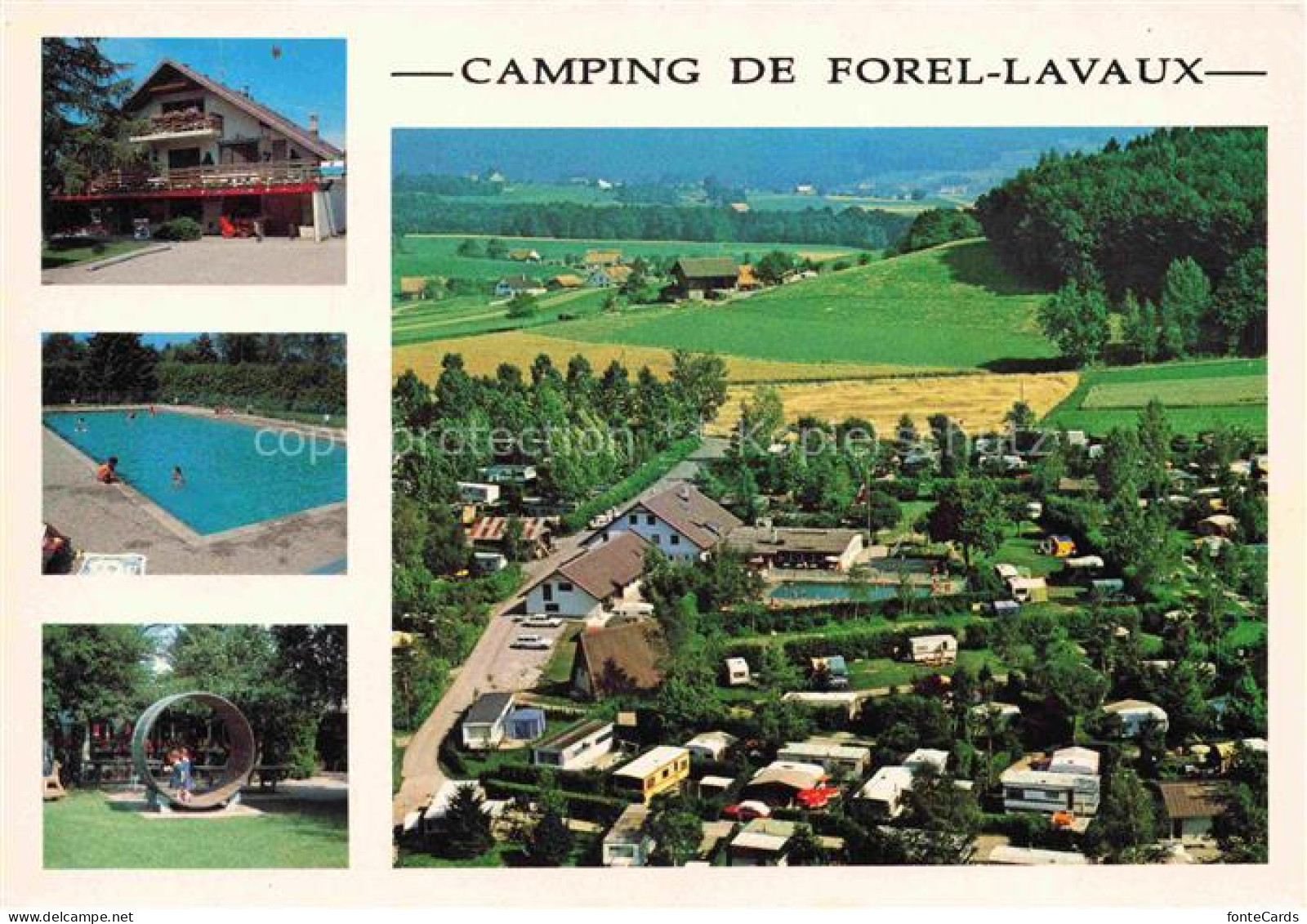 Forel-Lavaux VD Camping de Forel Lavaux Pool Spielplatz Fliegeraufnahme