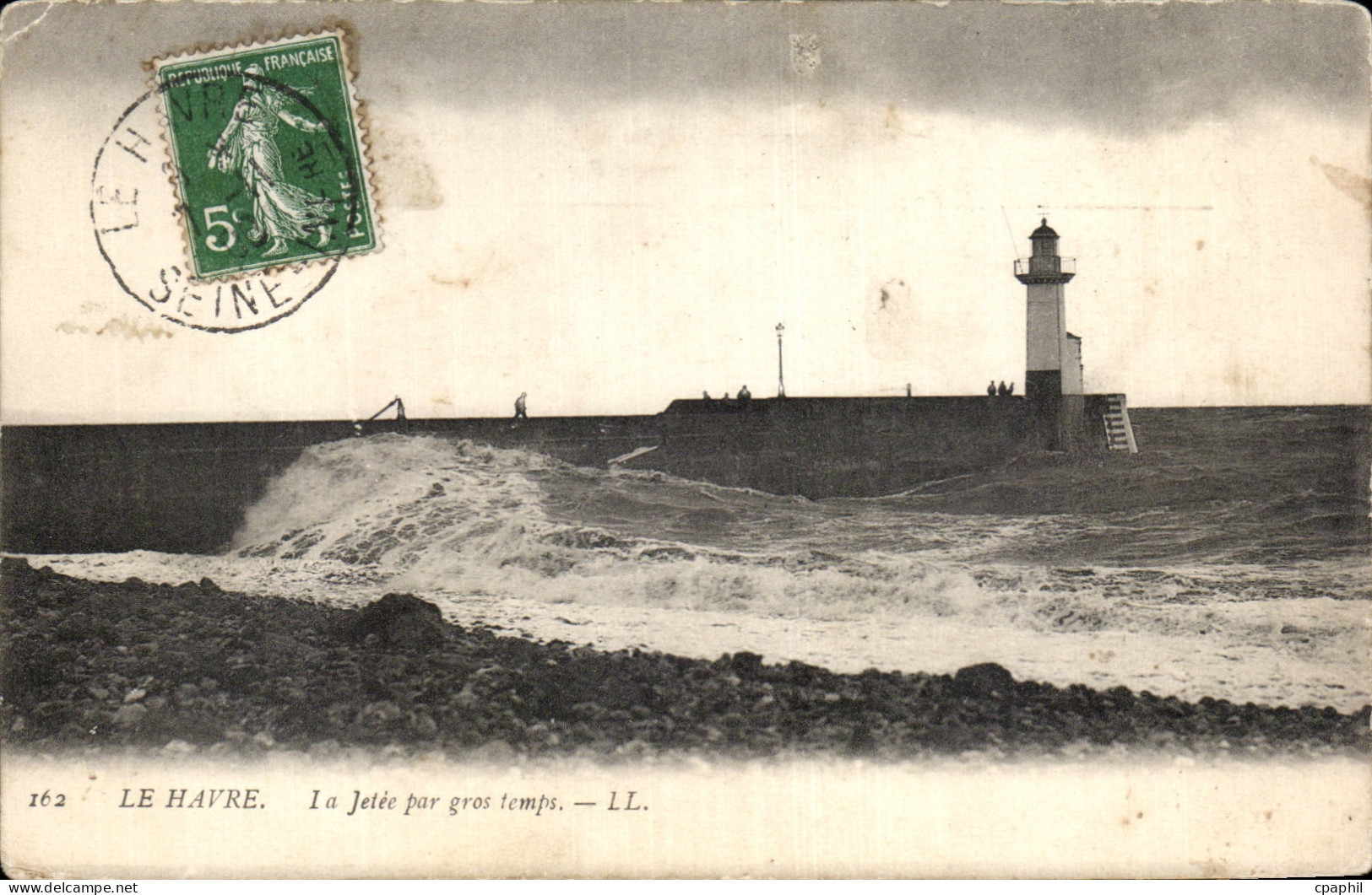 Forges les Eaux - La jetee par gros temps Phare Lighthouse - CPA