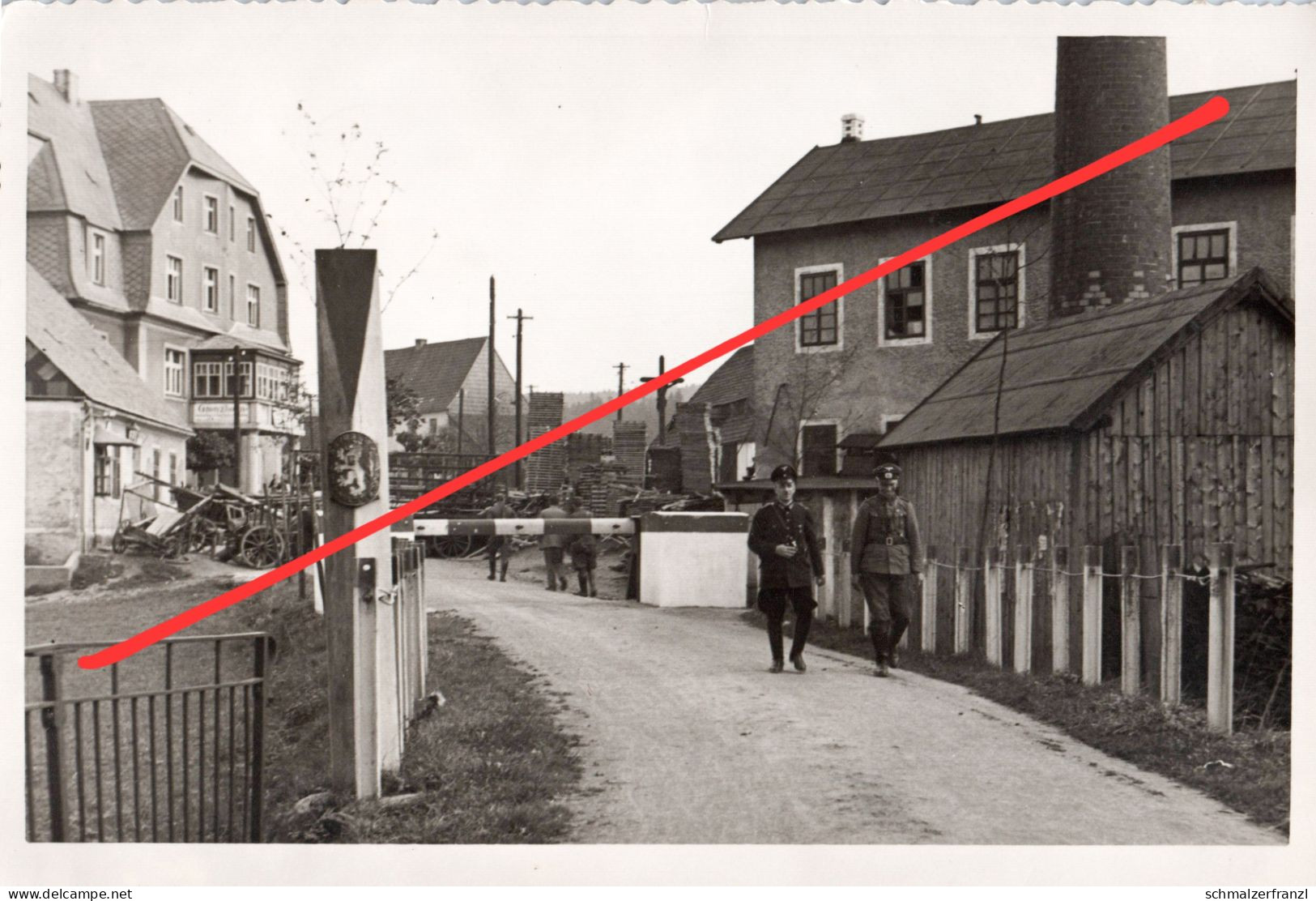 Foto AK Deutschneudorf Grenze Hranice Barrikaden Einmarsch Sudetenland Gebirgsneudorf Nova Ves v Horach Deutscheinsiedel