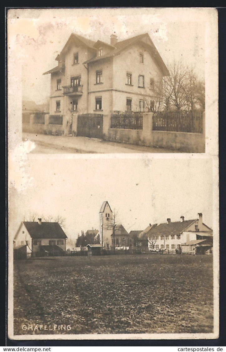Foto-AK Gräfelfing, Strassenpartie mit Gebäudeansicht, Ortspartie