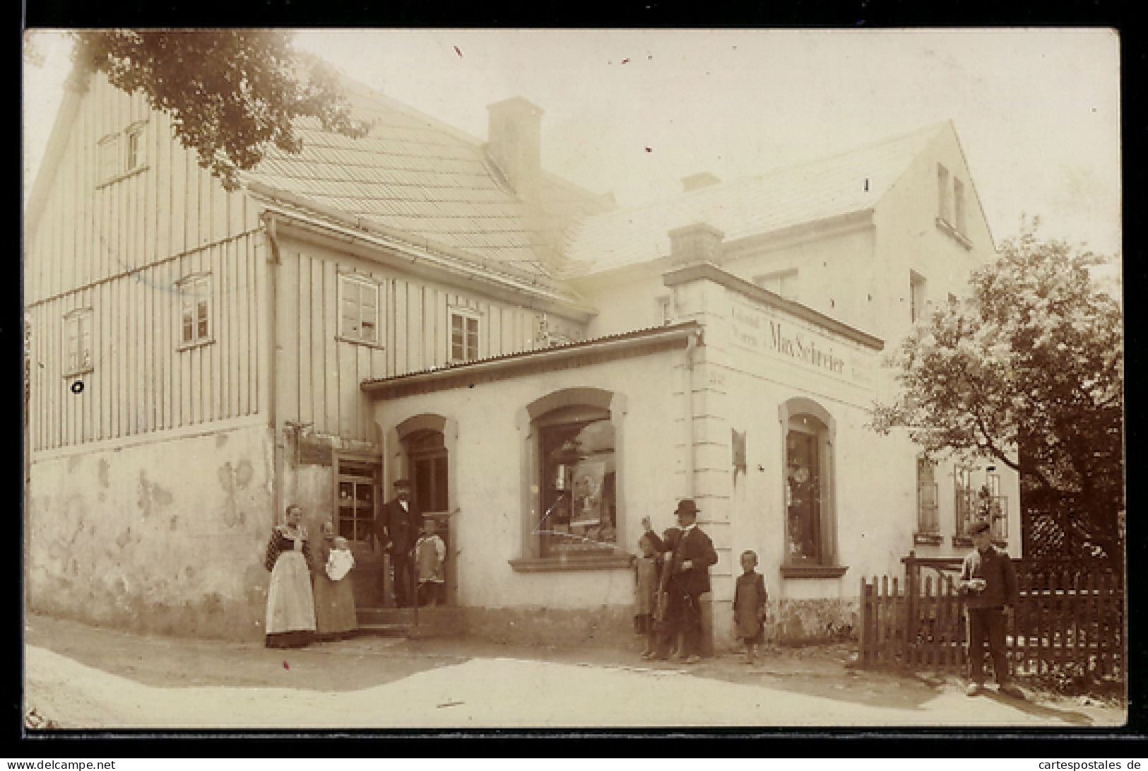 Foto-AK Grossröhrsdorf, Geschäft Colonialwaren Max Schreier