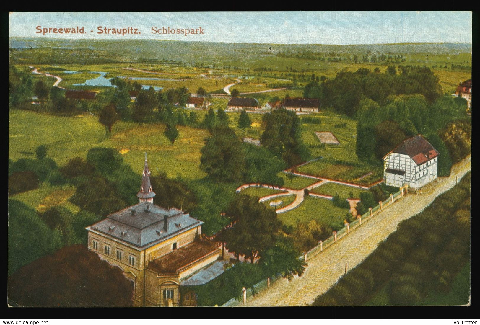 Foto AK um 1928 Straupitz im Spreewald, Schlosspark