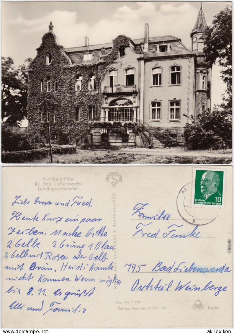 Foto Ansichtskarte Mühlberg Elbe Miłota Lehrlingswohnheim 1966