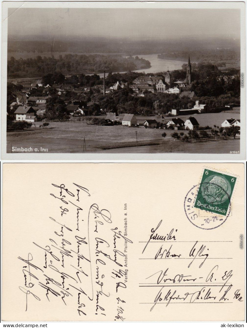 Fotokarte Simbach (Inn) Blick auf Stadt und Fabrikanlage 1934