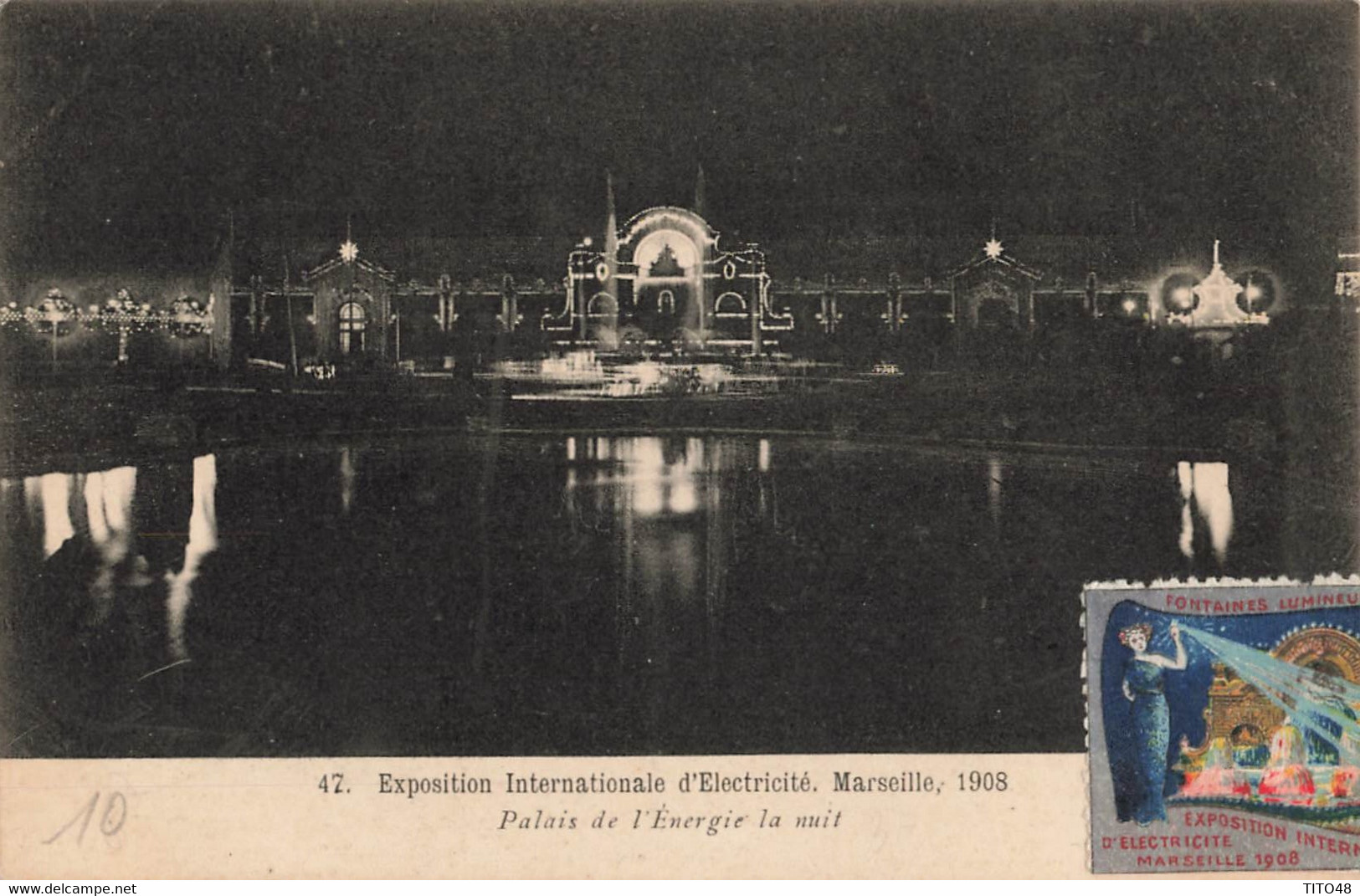 France (13 Marseille) - Exposition Internationale d'Electricité 1908 - Palais de l'energie la nuit