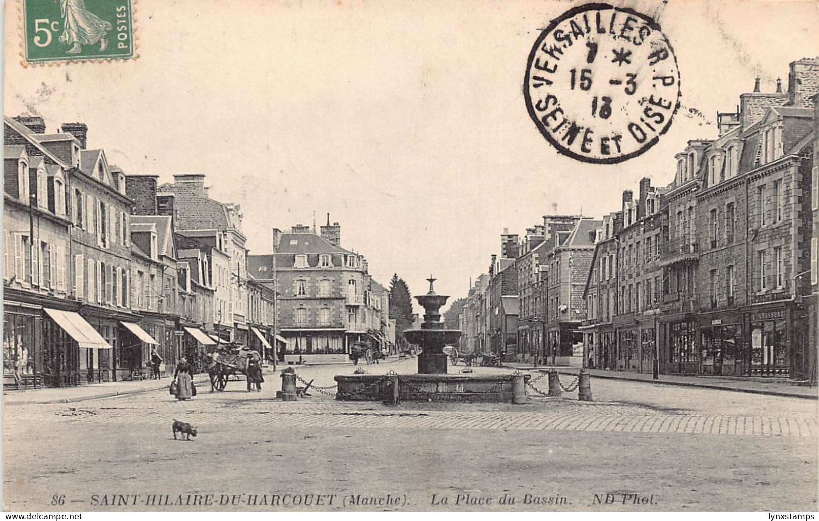 France 1913 Saint Hilaire du Harcouet Place du Bassin Fountain postcard