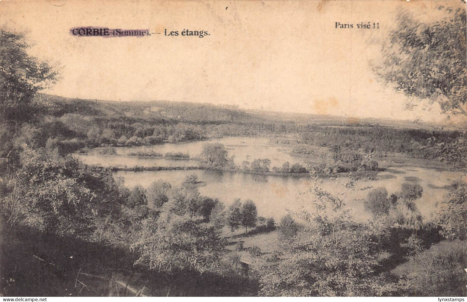 France Corbie Les Etangs Lake vintage postcard