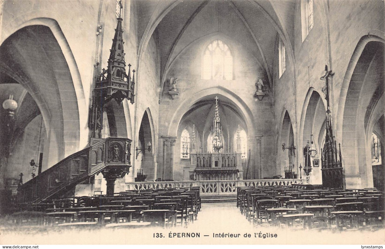 France Epernon Interior of Church vintage postcard