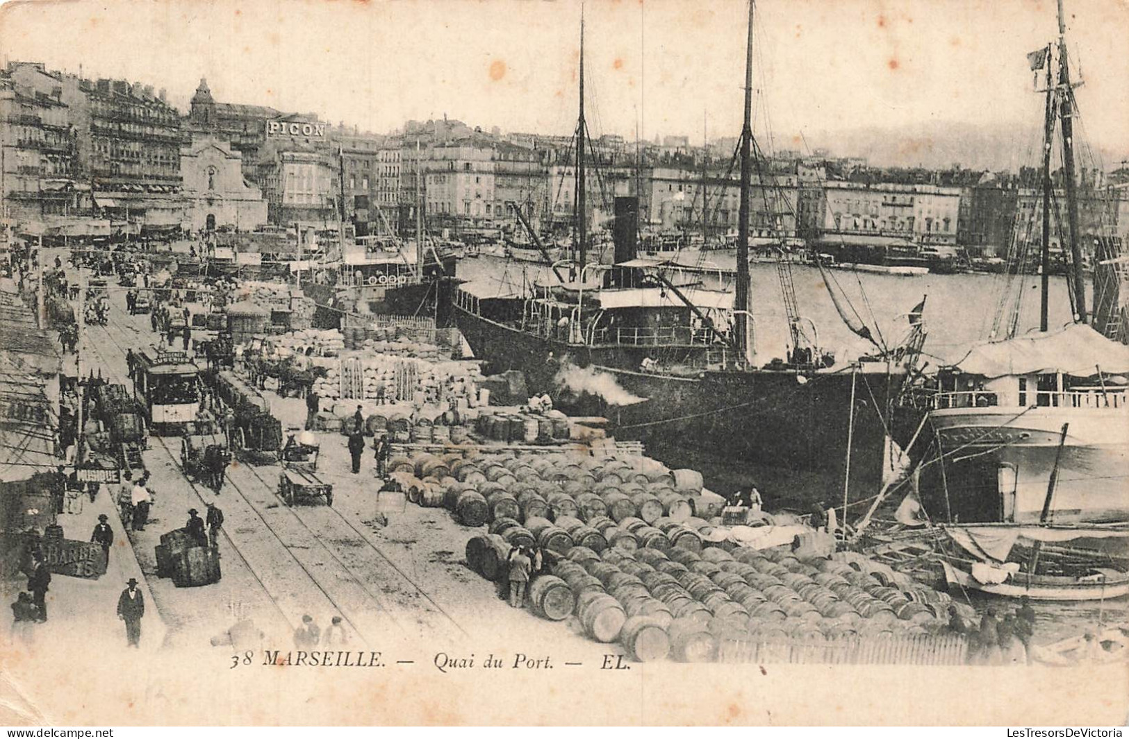 FRANCE - Marseille - Quai du Port - transport maritime - animé - tonneau - chargement - EL - Carte postale ancienne