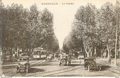 CPA Marseille Le Prado Automobile Tramway