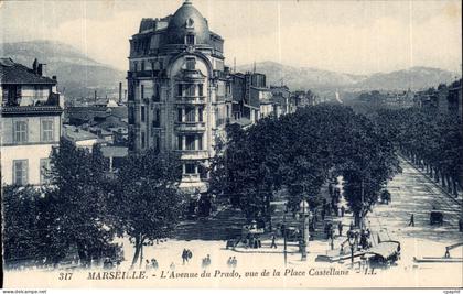 Marseille CPA L'avenue du Prado vue de la Place Castellane