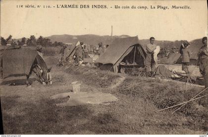 CPA Marseille L'Armee des Indes Un Coin du camp la Plage Militaria