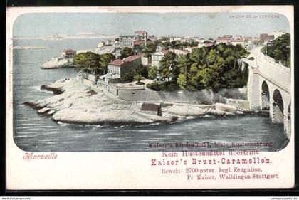 CPA Marseille, Un coin de la Corniche, Reklame für Kaisers Brust-Caramellen