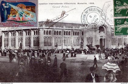 13 / MARSEILLE / EXPOSITION INTERNATIONALE D'ELECTRICITE 1908 / GRAND PALAIS / TIMBRE EXPOSITION