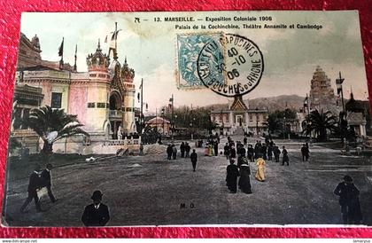 1906-Cochinchine-indochine-Annamite-Cambodge-Exposition Coloniale Marseille-Cachet à date Melle Capucines-Carte Postale