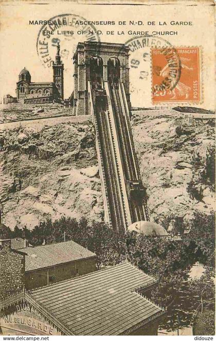 13 - Marseille - Ascenseur de Notre-Dame de La Garde - CPA - Oblitération de 1929 - Etat provenant d'un carnet - Voir Sc