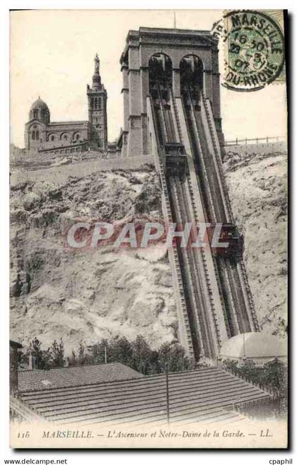 CPA Marseille L'Ascenseur et Notre Dame de la Garde